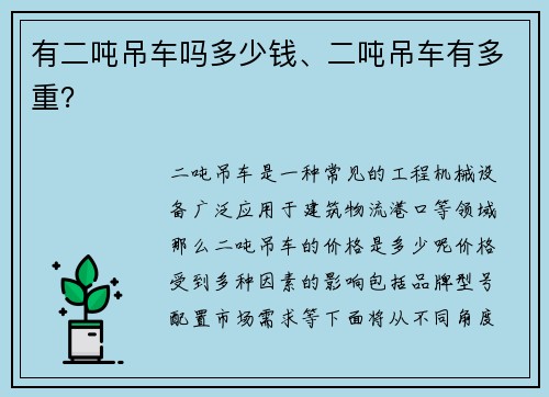 有二吨吊车吗多少钱、二吨吊车有多重？