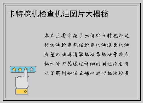 卡特挖机检查机油图片大揭秘